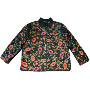 Laura Ashley Floral Embroidered Silk Jacket M Black Multicolor Cottage Core Boho